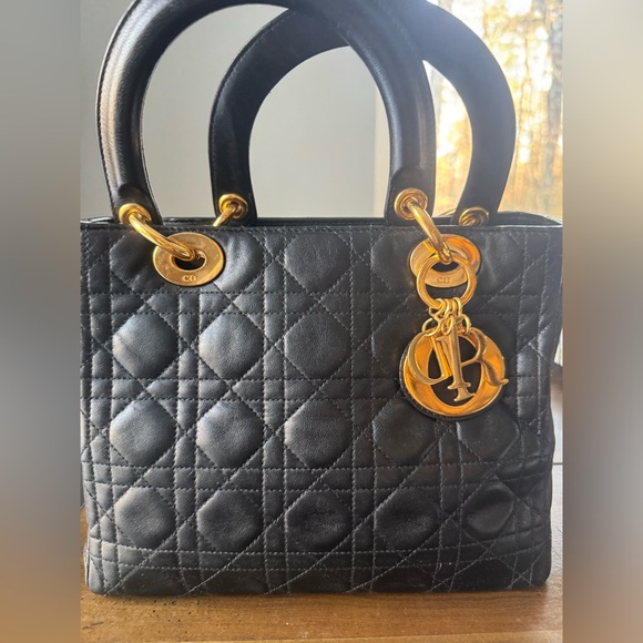 Christian Dior Medium Lady  Black and gold - Picture 1 of 11
